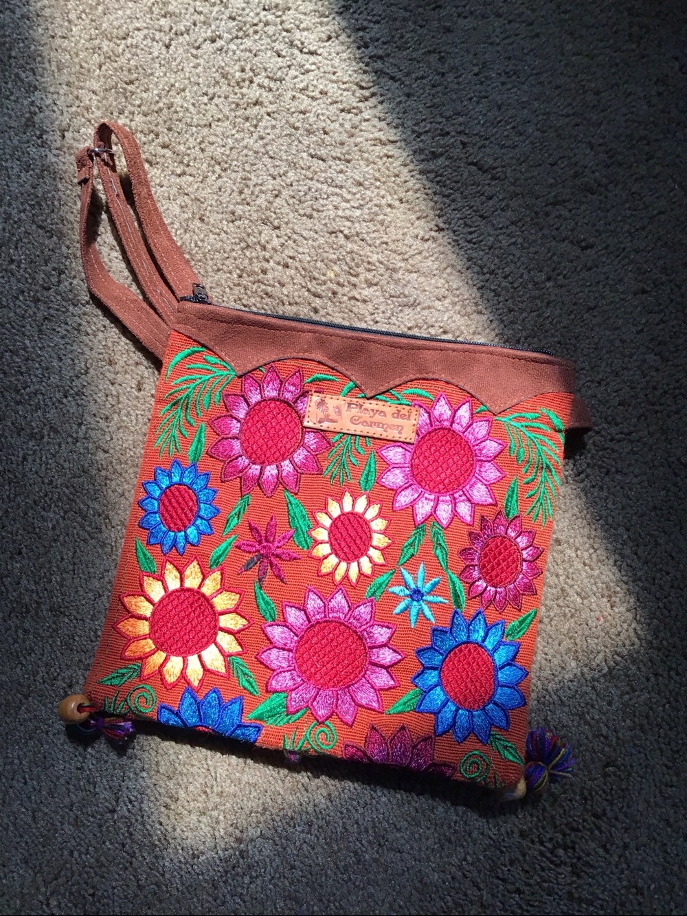 FLORAL FIESTA embroidered fabric thin crossbody bag